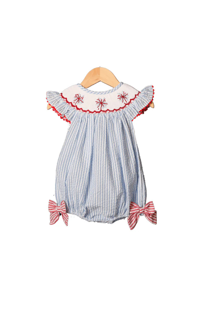 Smocked Firework Seersucker Bishop Bubble | The Smocked Flamingo