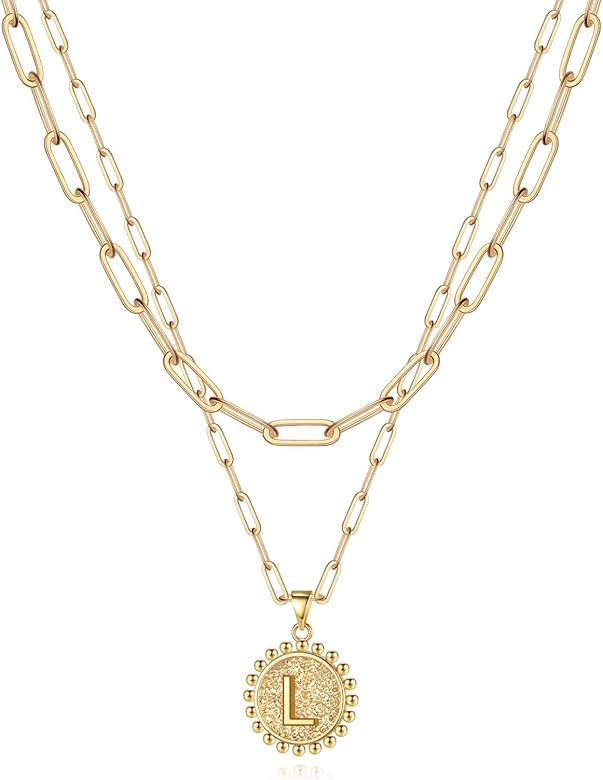 Yoosteel Gold Initial Necklaces for Women, 14K Gold Plated Dainty Layering Paperclip Link Chain N... | Amazon (US)