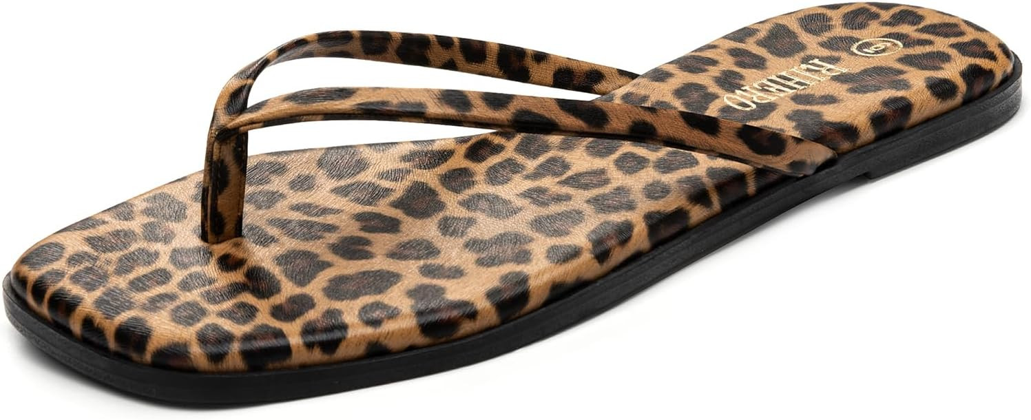 Rihero Flip Flops for Women Comfortable Square Toe Beach Sandals Slip On Leather Thong Flat Sanda... | Amazon (US)