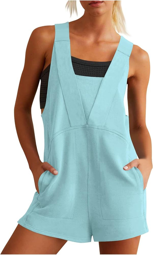 HGps8w Rompers for Women Summer 2025 Casual Sleeveless V Neck Loose One Piece Athletic Shorts Jum... | Amazon (US)