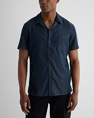 Dark Wash Denim Short Sleeve Shirt | Express
