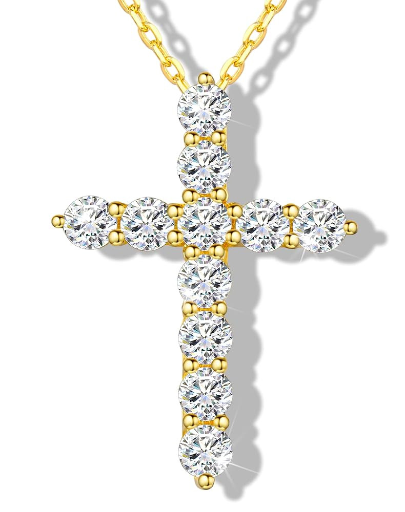 Moissanite Cross Necklace for Women and Men, 14K/18K Gold Plated Sterling Silver Diamond Cross Ne... | Amazon (US)