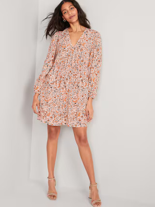 Puff-Sleeve Floral Mini Swing Dress for Women | Old Navy (US)