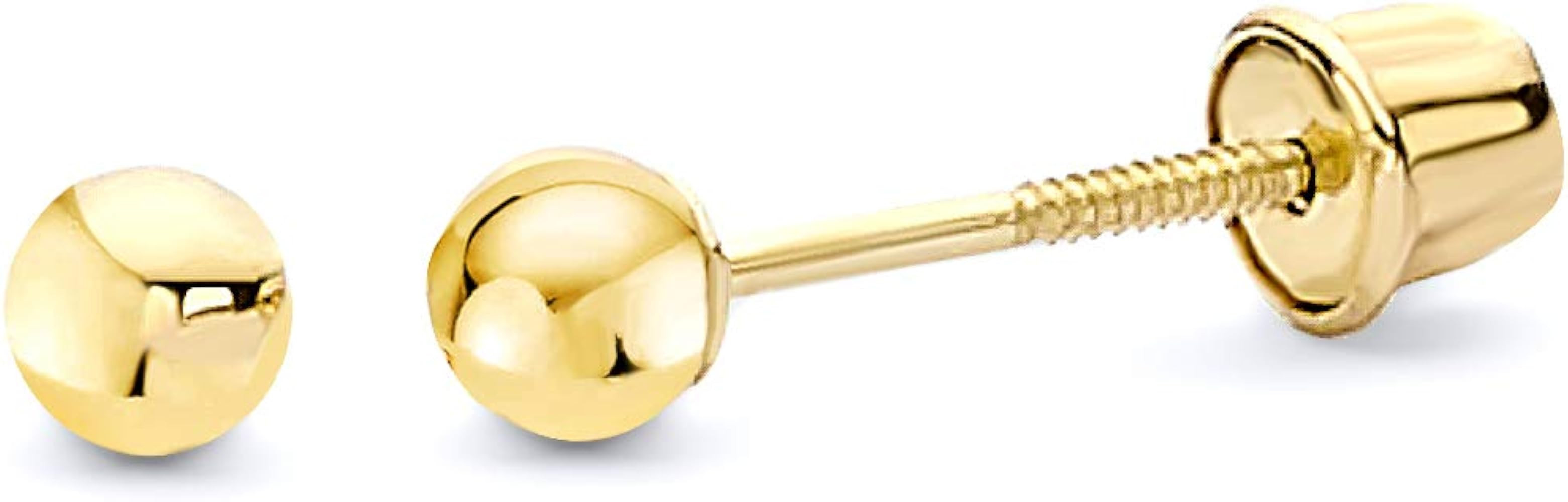 14k REAL Yellow Gold Ball Stud Earrings with Screw Back - 5 Different Size Available | Amazon (US)
