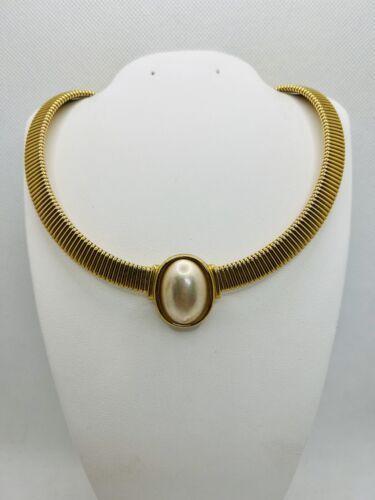 Christian Dior Vintage Necklace Faux Pearl Flex Omega Chunky Signed 1990s  | eBay | eBay US