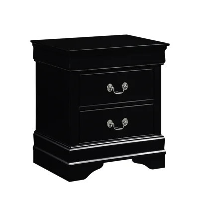 Bedroom Furniture - Black Wood Nightstand With 2 Drawers Traditional For Finish | Wayfair North America