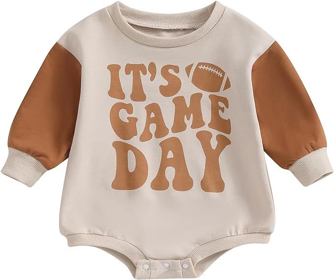 Baby Girl Boy Football Outfit Game Day Onesie Football Sweatshirt Romper Oversized Bodysuit Fall ... | Amazon (US)