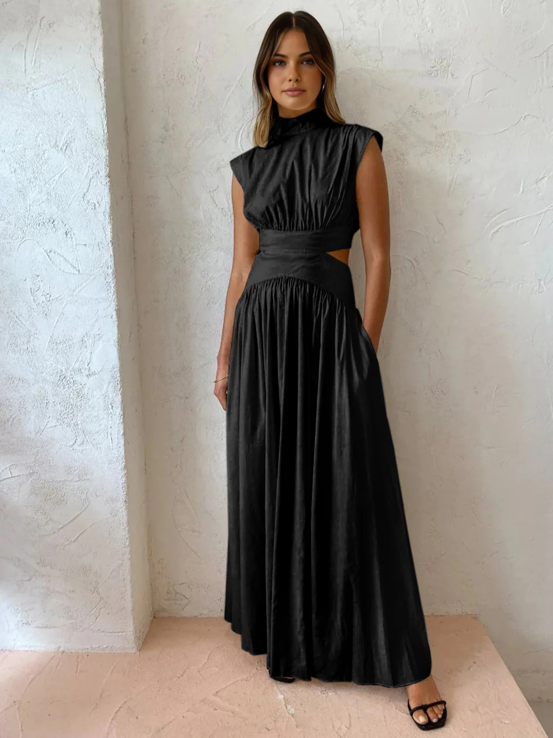 Mock Neck Cut Out Long Dress | Commense