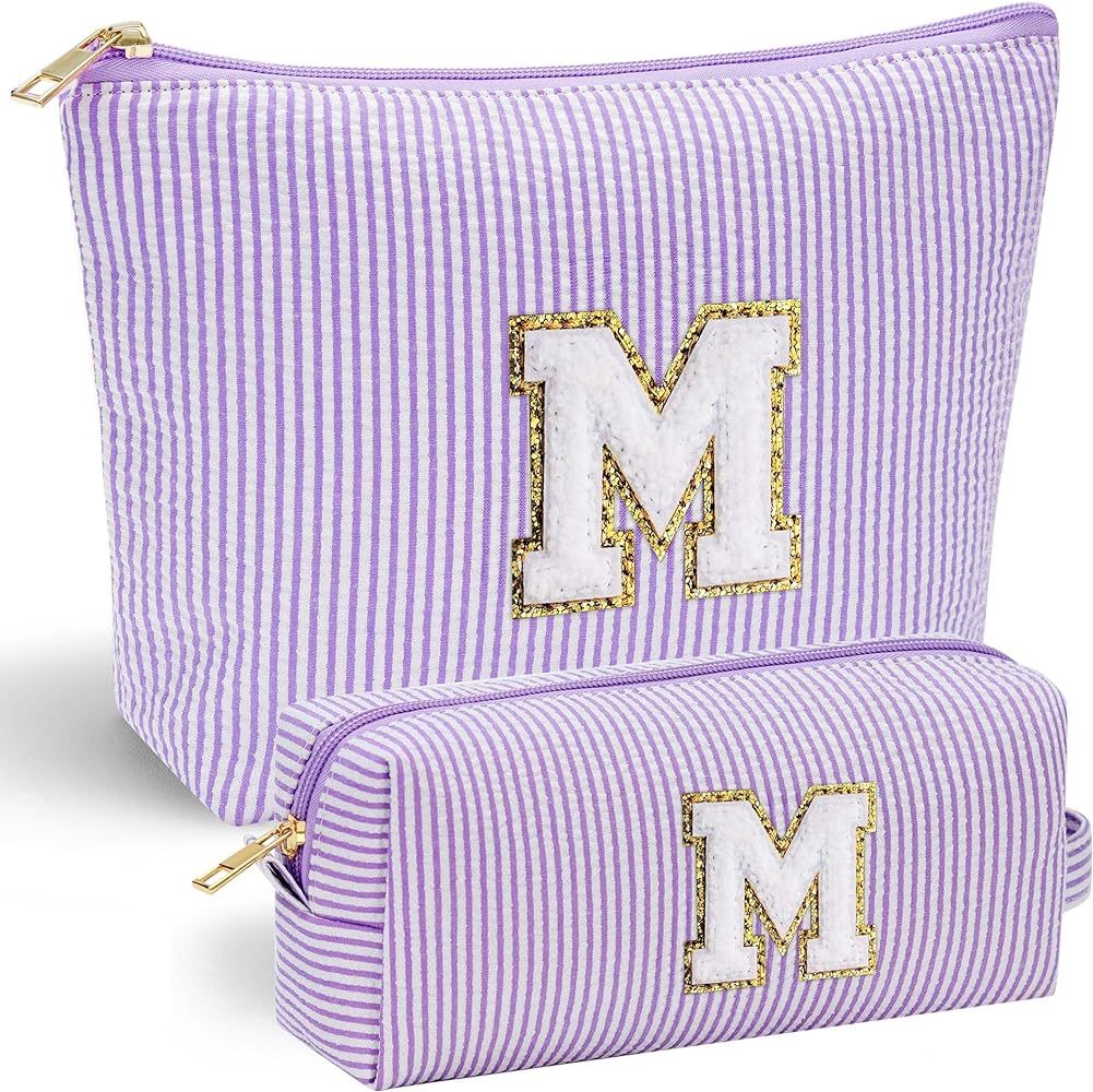 Purple Cute Travel Makeup Bag - Preppy Makeup Bag Sweet 16 Gifts Sister Girlfriend Gifts Monogram... | Amazon (US)