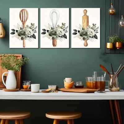 3 Pcs Sage Green Farmhouse Kitchen Canvas Wall Art Minimalist Dining Room Plant Flowers Painting Pictures Wall Decor Poster Print Artwork For Dining R | Wayfair North America