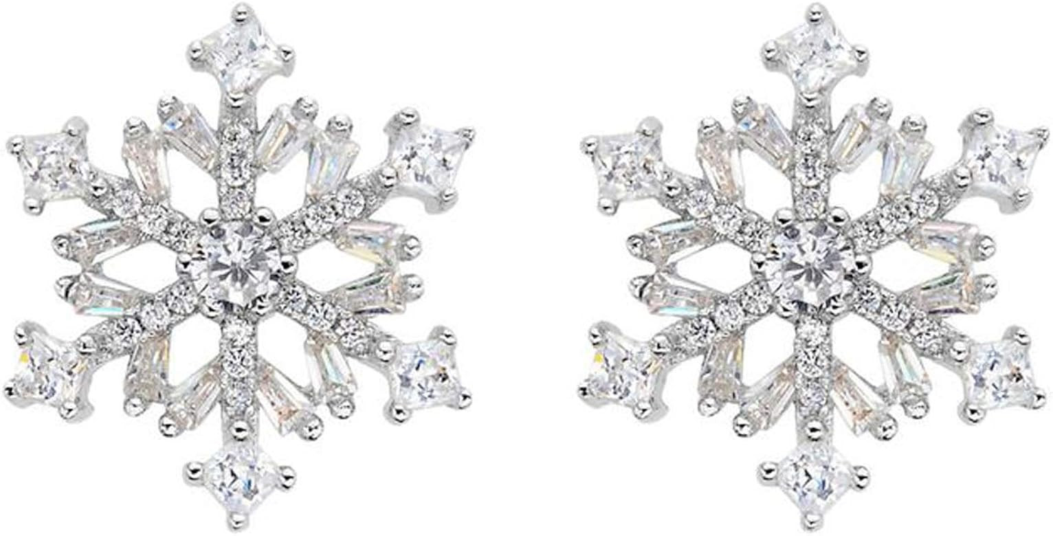EVER FAITH 925 Sterling Silver Cubic Zirconia Winter Snowflake Flower Elegant Stud Earrings Clear | Amazon (US)
