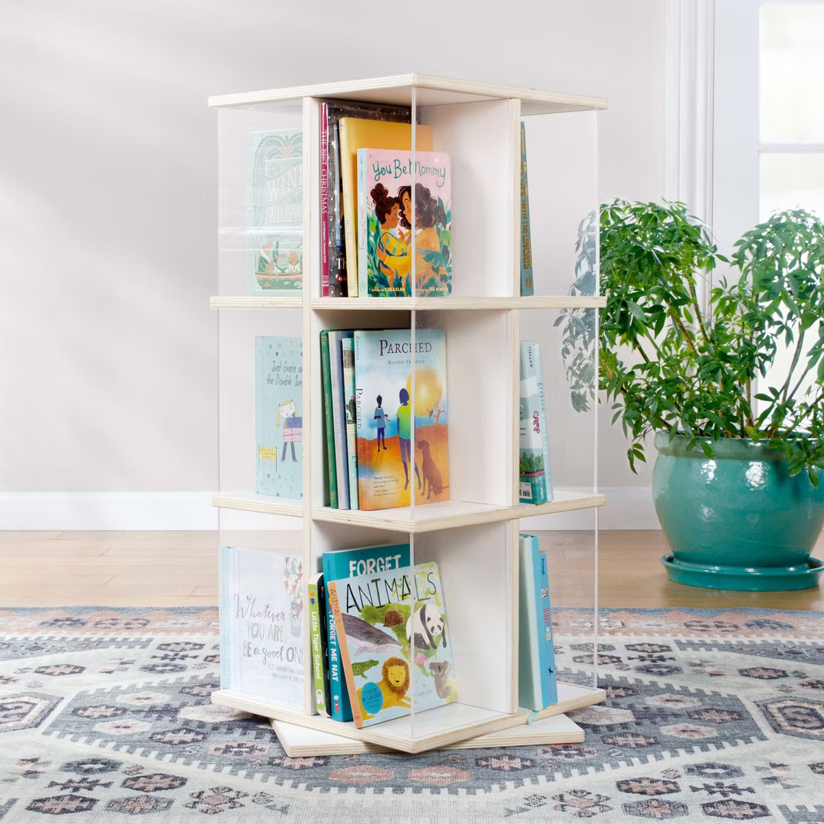 Guidecraft EdQ Rotating 3 Tier Book Display: Kids' Wooden Spinning Bookshelf with Acrylic Shelves... | Target
