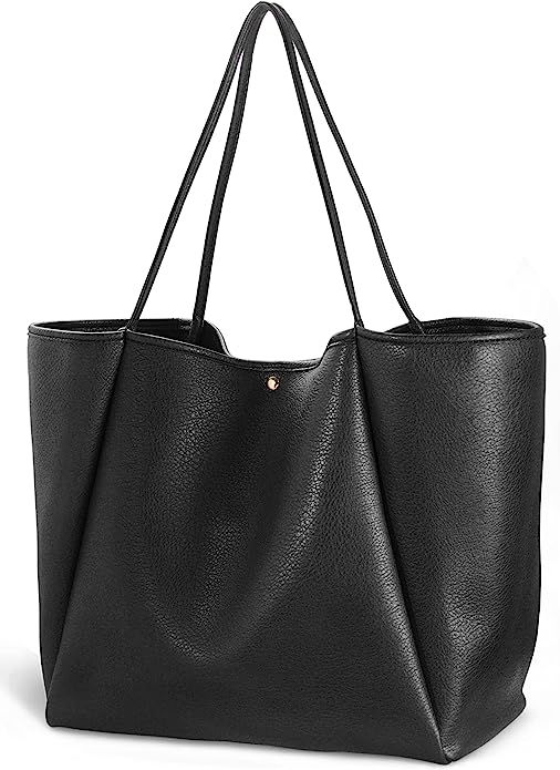 Amazon.com: Oversize Vegan Leather Tote Women Weekender Bag Shopper Handbag Travel Purse (Black) ... | Amazon (US)