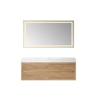 Palencia 60 in. W x 20 in. D x 24 in. H Single Sink Bath Vanity in N.American Oak W/White Composite Stone Top and Mirror | The Home Depot