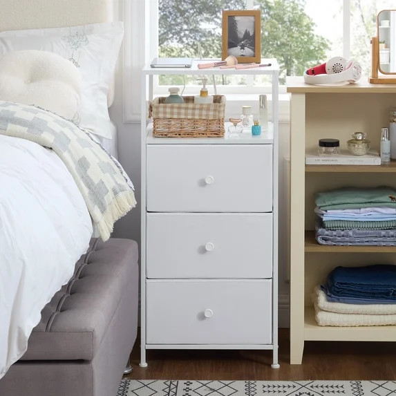 Mainstays 3 Drawer Fabric Nightstand with USB, Arctic White Boucle | Walmart (US)