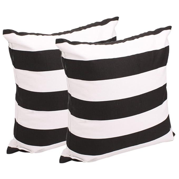 Set of 2, Soft Cotton Canvas Black White Stripe Pattern Pillowcase Pillow Encasement, 17 Inch X 1... | Amazon (US)