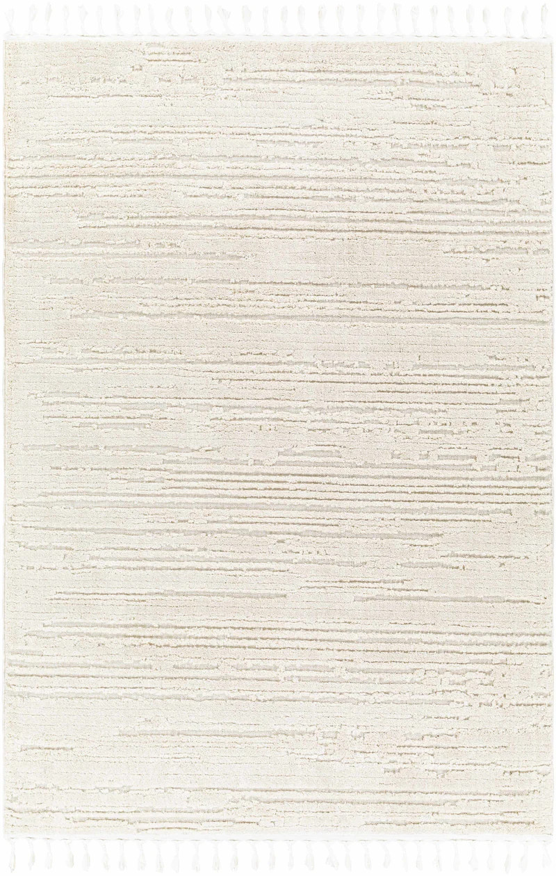 Ibarra Textured Ivory High/Low Pile Rug with Tassels | Boutique Rugs