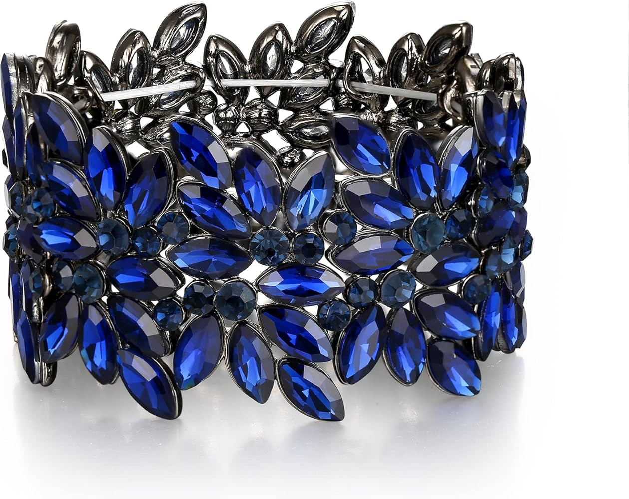 EVER FAITH Wedding Elastic Stretch Bracelet Art Deco Vintage Round Marquise-shaped Crystal Wrist ... | Amazon (US)