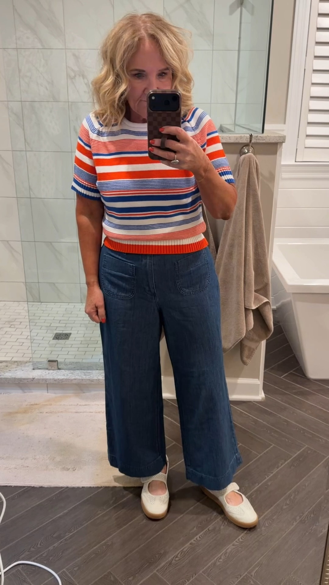 I’m wearing a medium in the sweaters and 6 in the jeans. I think staying your reg size in the jeans is best. Striped sweater you could easily size up for a more relaxed look. 


#LTKOver40 #LTKSeasonal #LTKPetite