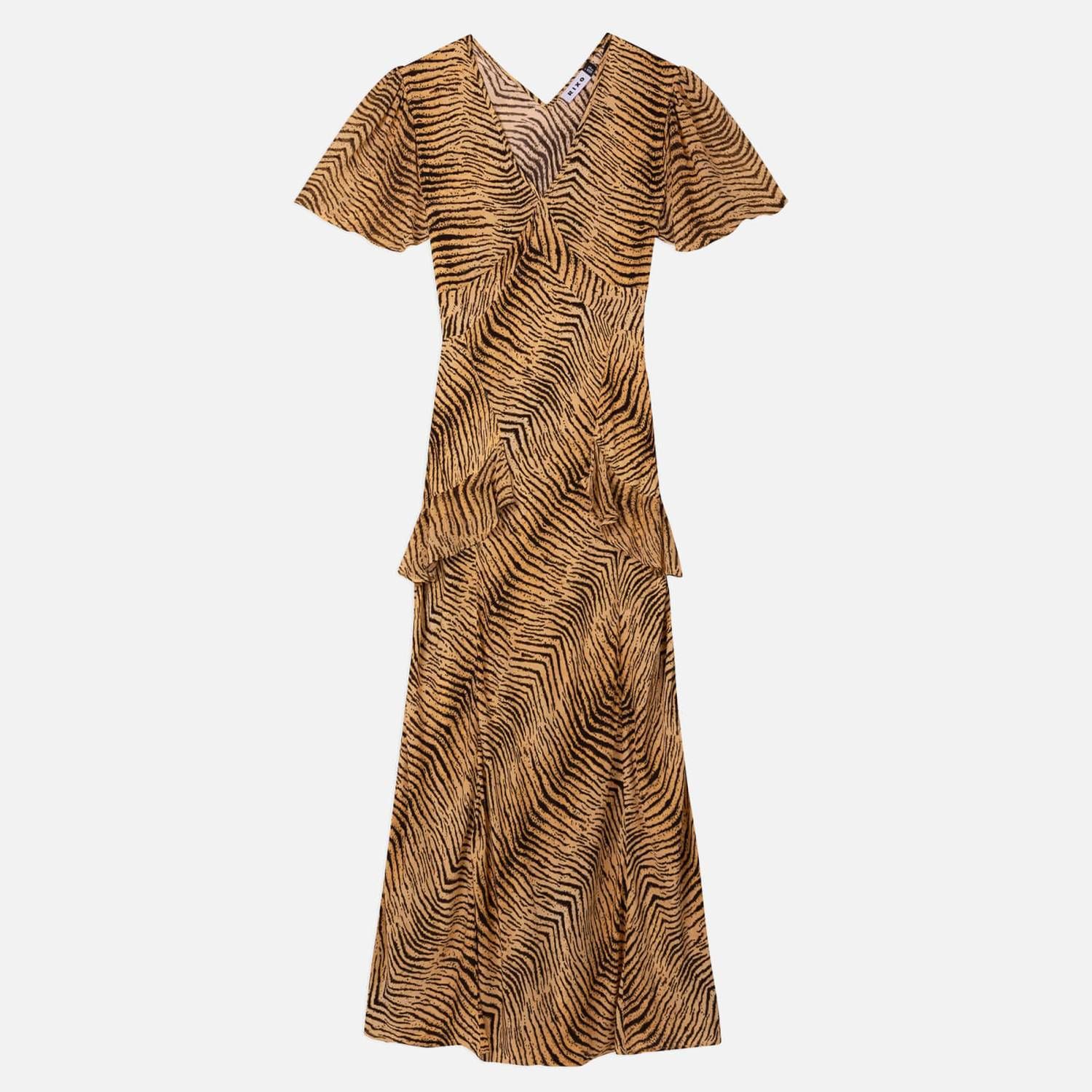 Rixo Evie Tiger-Print Silk Midi Dress | Coggles (Global)