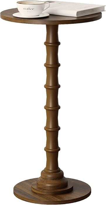 Round Side Table, Modern Drink Table for Small Spaces, Slim End Table with Solid Wood Leg for Liv... | Amazon (US)