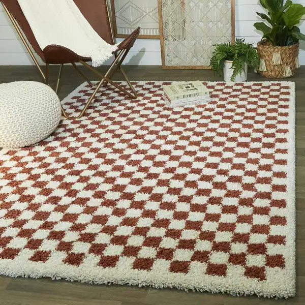 Covey Plush Checkered Thick Shag Area Rug | Bed Bath & Beyond