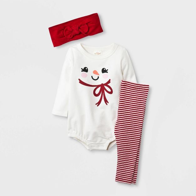 Baby Girls' Snowman Romper with Leggings - Cat & Jack™ Cream | Target