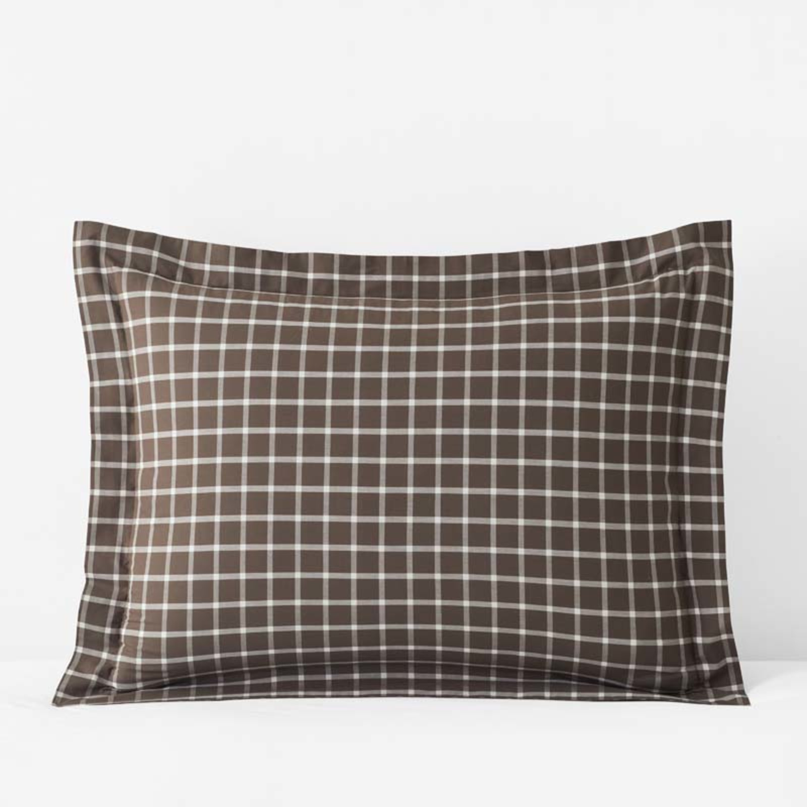 Classic Stripes and Plaids Cool Yarn-Dyed Cotton Percale Sham - Windowpane Brown, Standard | The Company Store