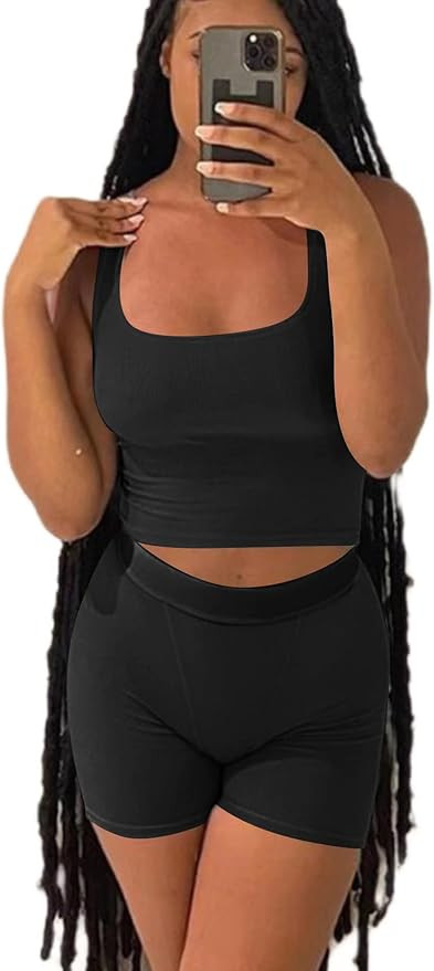 AYWA Casual Workout Sets Two Piece Outfits for Women Ribbed Crop Tank Top High Waist Leggings Act... | Amazon (US)