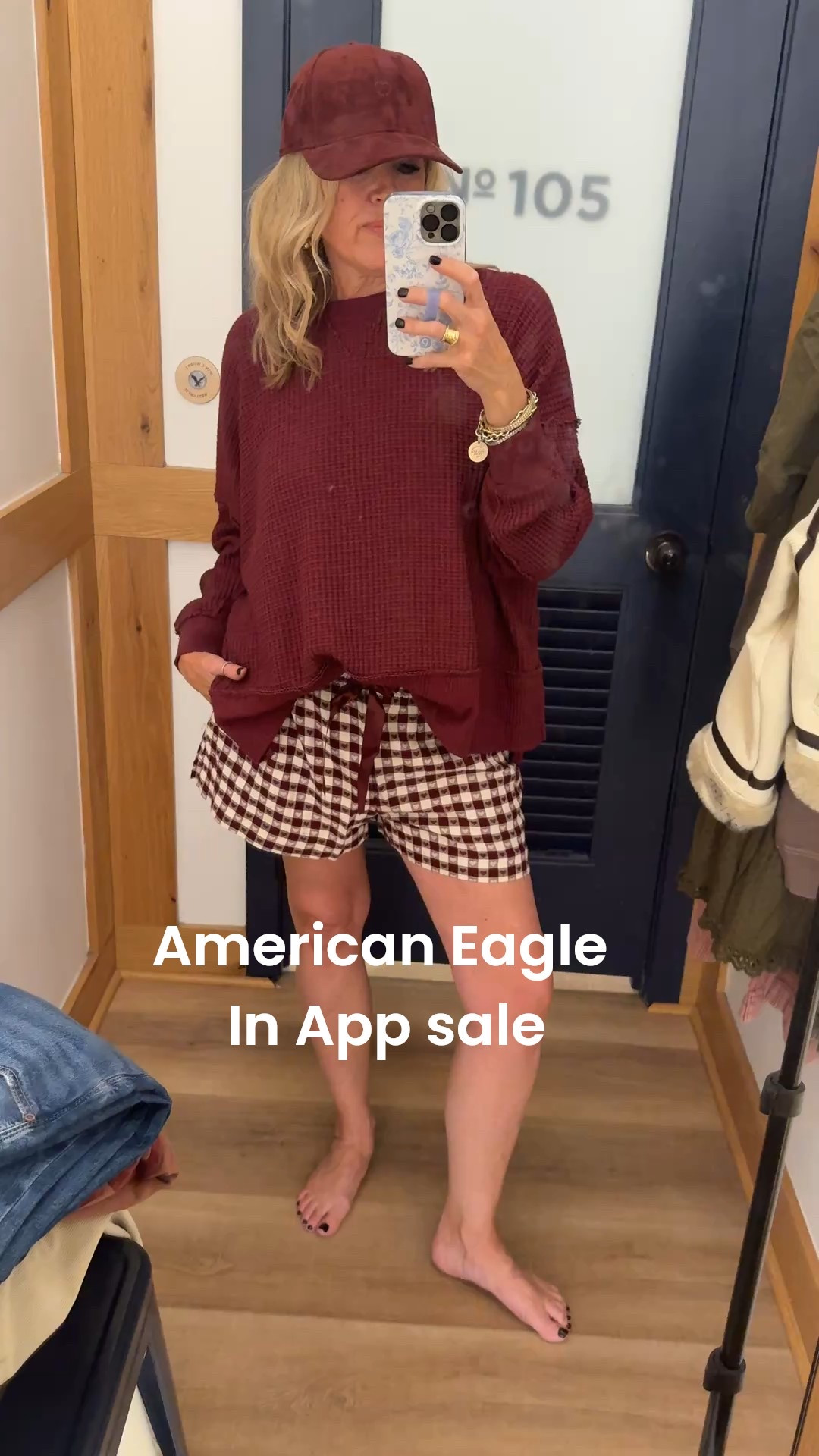 🚨Sale 
American Eagle 30% site wide sale in app only

Cute over sized high low waffle top, ultra soft, frayed hem detail 
Come on a couple colors I am in a med. I could have sized down but I liked the oversized feel

Heart gingham soft flannel short with draw string 
Comfy and so cute

Suede baseball cap $19 

#LTKSaleAlert #LTKFindsUnder50 #LTKFallSale