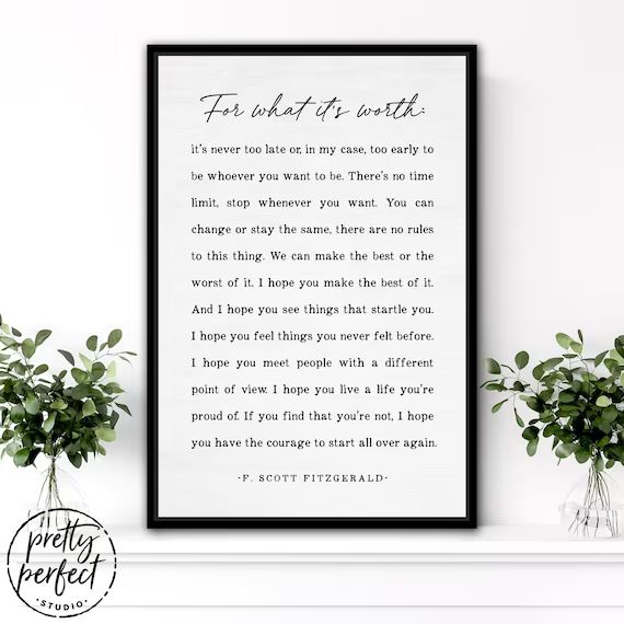 For What Its Worth Fitzgerald  F. Scott Fitzgerald Quote  | Etsy | Etsy (US)