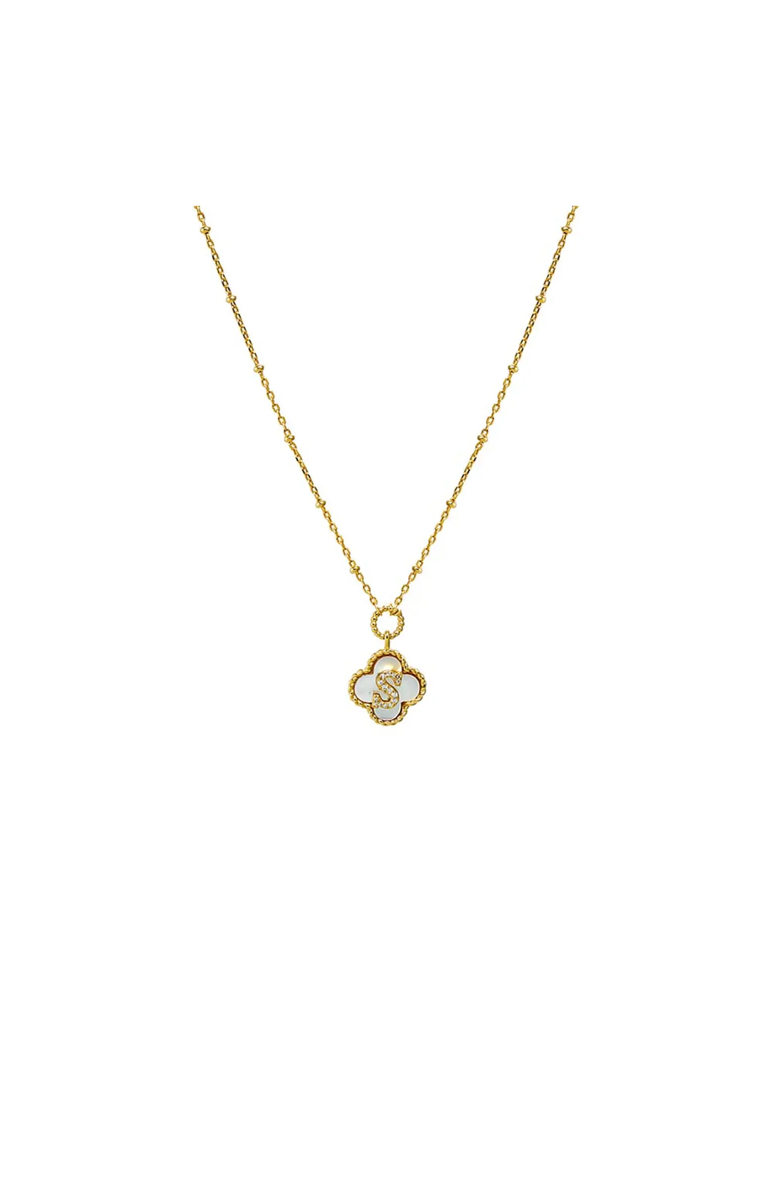 Pave Initial Four Leaf Clover Stone Necklace | Nordstrom