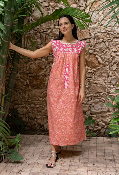 Rosa y Naranja Floral Midi Dress | Mi Golondrina