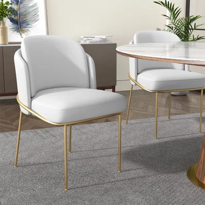 Diany White Dining Chair Modern Cotton&Linen Upholstered Side Chair in Gold | Wayfair North America