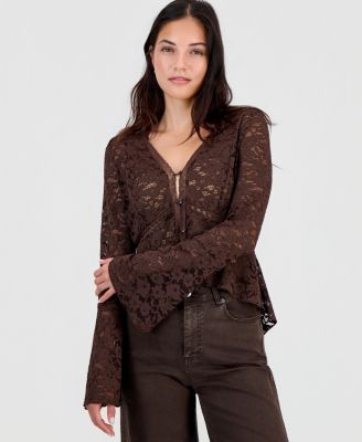 And Now This Women's Lace Bell-Sleeve Button-Front Top, Macy's Exclusive - Warm Sienna | Macy's