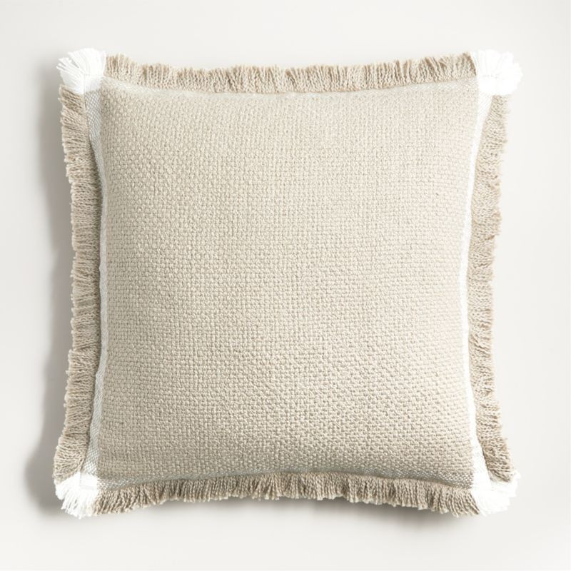 Weekend Sand Beige Organic Cotton Stripe 23"x23" Throw Pillow with Feather Insert + Reviews | Cra... | Crate & Barrel