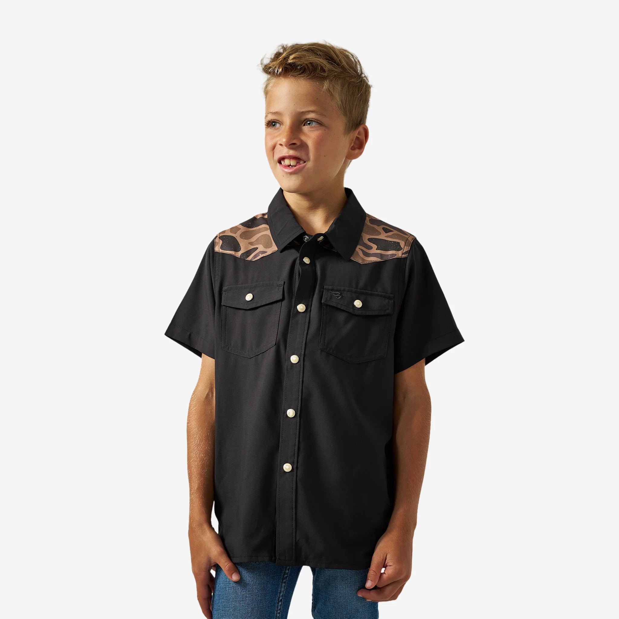 Youth Performance Western Shirt - Deer SZN - Black & Gauge Camo | BURLEBO