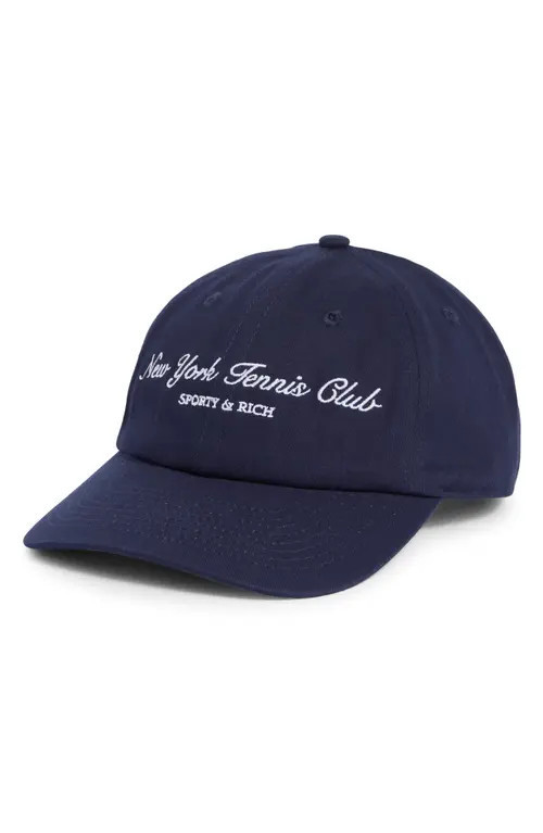 Sporty & Rich New York Tennis Club Cotton Twill Baseball Cap in Dark Navy at Nordstrom | Nordstrom