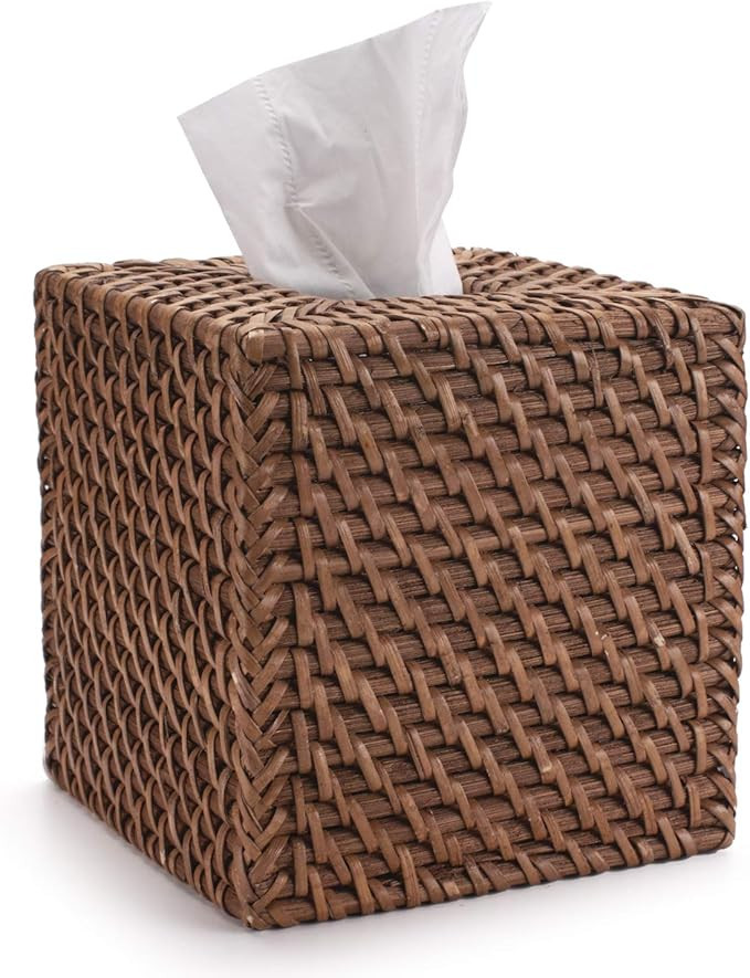 Rattan Tissue Box Cover Natural Woven Facial Napkin Holder Square (Honey Brown, 5.5x5.5x5.9 Inch) | Amazon (US)