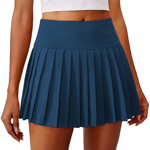 PINSPARK Athletic Skirts Womens Tennis Skirt High Waist Pleated Golf Skort with Shorts Underneath Lightweight Pickleball Outfits, Navy M | Amazon (US)