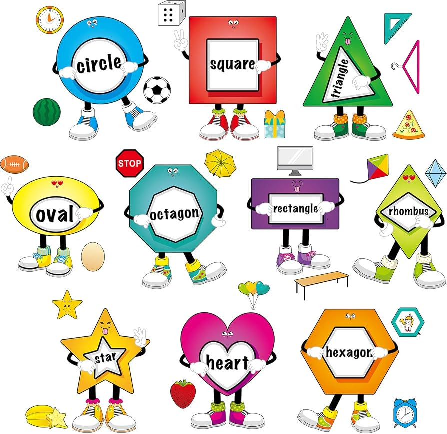 Outus 32 Pcs Shapes Bulletin Board Shape Posters for Classroom,Bright Color | Amazon (US)
