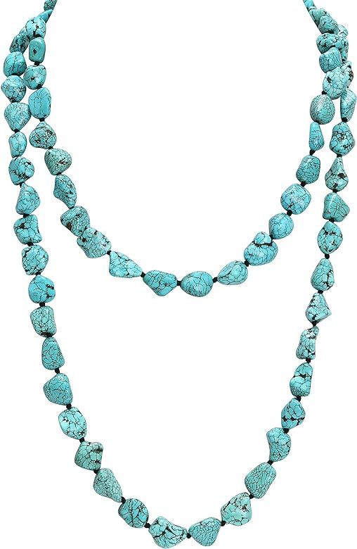 Turquoise Beads Endless Necklace Long Knotted Stone Multi-Strand Layer Necklaces Handmade Jewelry | Amazon (US)