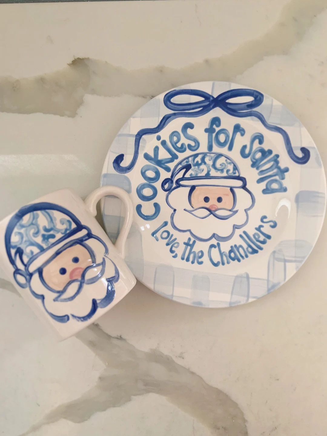 Blue Gingham Ribbon Cookies and Milk for Santa Personalized Plate & Mug / Christmas Plate / Chino... | Etsy (US)