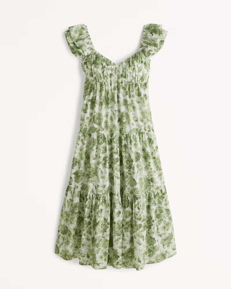 Abercrombie & Fitch Women's Ruffle Sleeve Poplin Midaxi Dress in Green Floral - Size XS TLL | Abercrombie & Fitch (US)