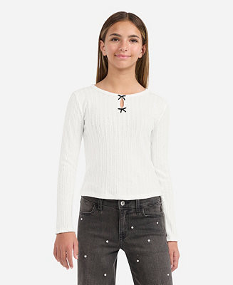 Girls' Double Bow Pointelle Long-Sleeve Top | Macy's