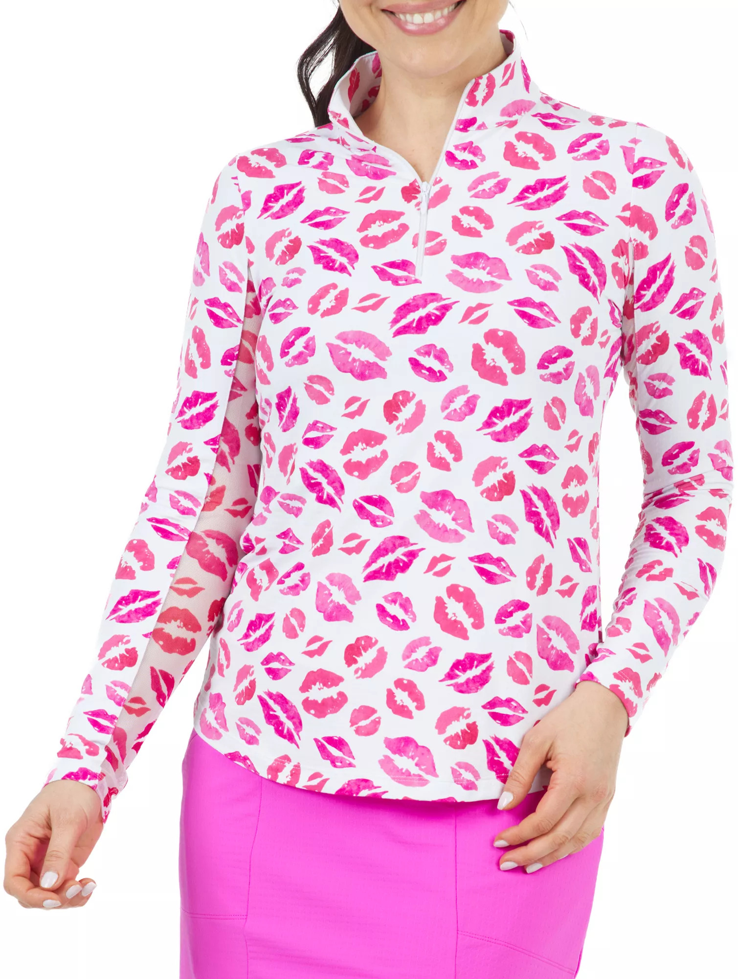 IBKUL Women's Kiss Me Kate Print Long Sleeve Golf Pullover, XL, Hot Pink/White | Dick's Sporting Goods