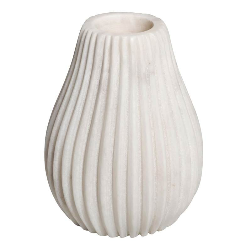 4.5In Ribbed White Stoneware Flower Vase | At Home