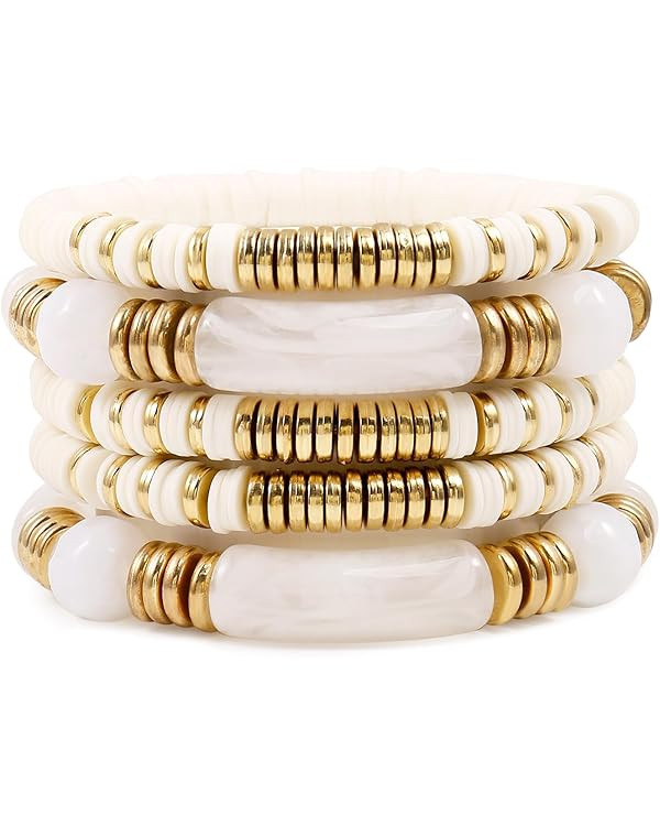 Colorful Bamboo Tube Bangle Bracelets For Women Chunky Gold Stackable Clay Beaded Acrylic Bracele... | Amazon (US)