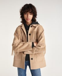 Camel wool jacket with western fringing | The Kooples (US)