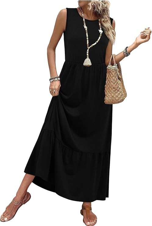 WIHOLL Summer Dresses for Women 2026 Casual Sleeveless Maxi Dress Long Flowy A Line Sundresses Be... | Amazon (US)